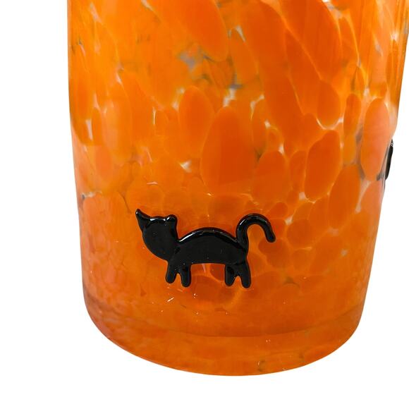 Halloween CAT Inlay Double Old Fashioned Glass Set of 2 Spooky Orange New - Picture 5 of 10